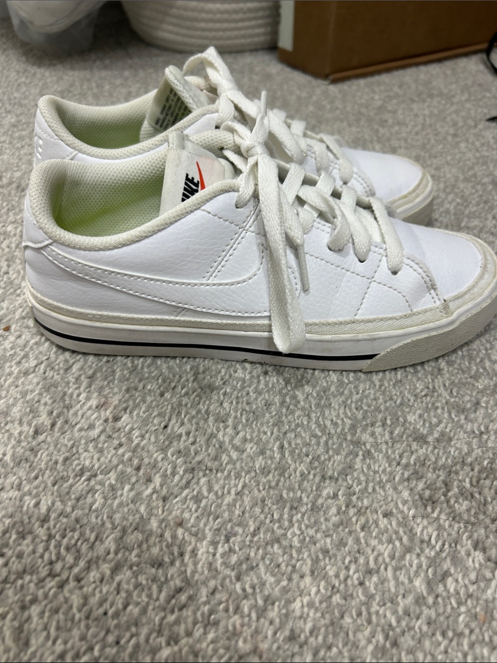 Nike White Low-Top Leather Sneakers with Black Stripe